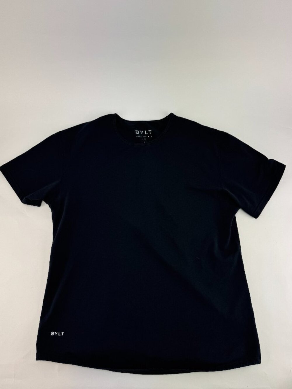 BYLT Basics Drop Cut Lux T Shirt Mens Large Black Curved Hem Short Sleeve L